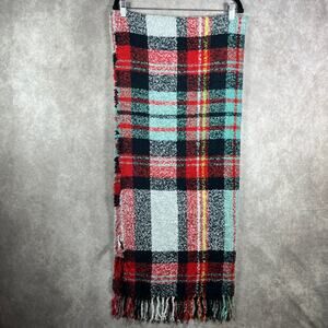 American Eagle‎ Scarf Womens One Size Multicolor Plaid Flannel Fringe Trim Boho